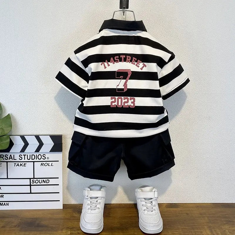 Boys 2025 Summer Outfit T-Shirt and Jeans Korean Polo Fashion 2PCS Casual Clothing Korean Reviews Top Toddler Kids Clothes Sets (Available )