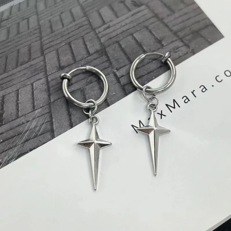 Punk Earring Mens Cross Single Spike Stainless Steel Stud Earrings Guys Jewelry Rock Hip Hop Party Jewelry Unisex  Earrings