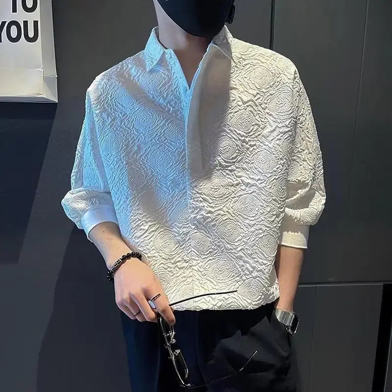 Short-sleeved Shirt Men's Loose and Versatile Five-point Sleeve 2025 New High-end Design Trendy Slim Half-sleeved Shirt