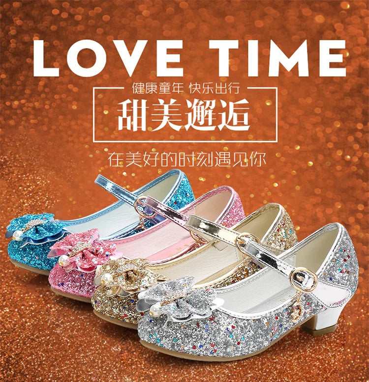 Children's Shoes  Princess Shoes Girl's Fashion Sandals Crystal Princess Shoes Blue Pink Silver