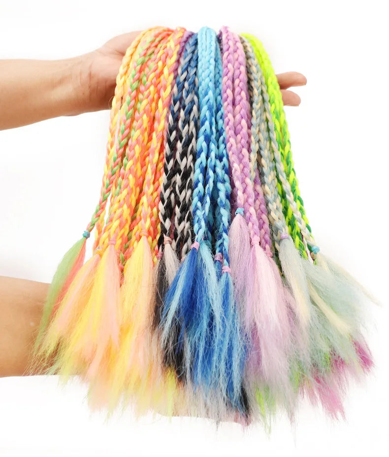 Girls Dirty Braids Colorful Twist Tie Wigs Ponytail Kids Hair Accessories Headbands Rubber Bands Princess Headwear