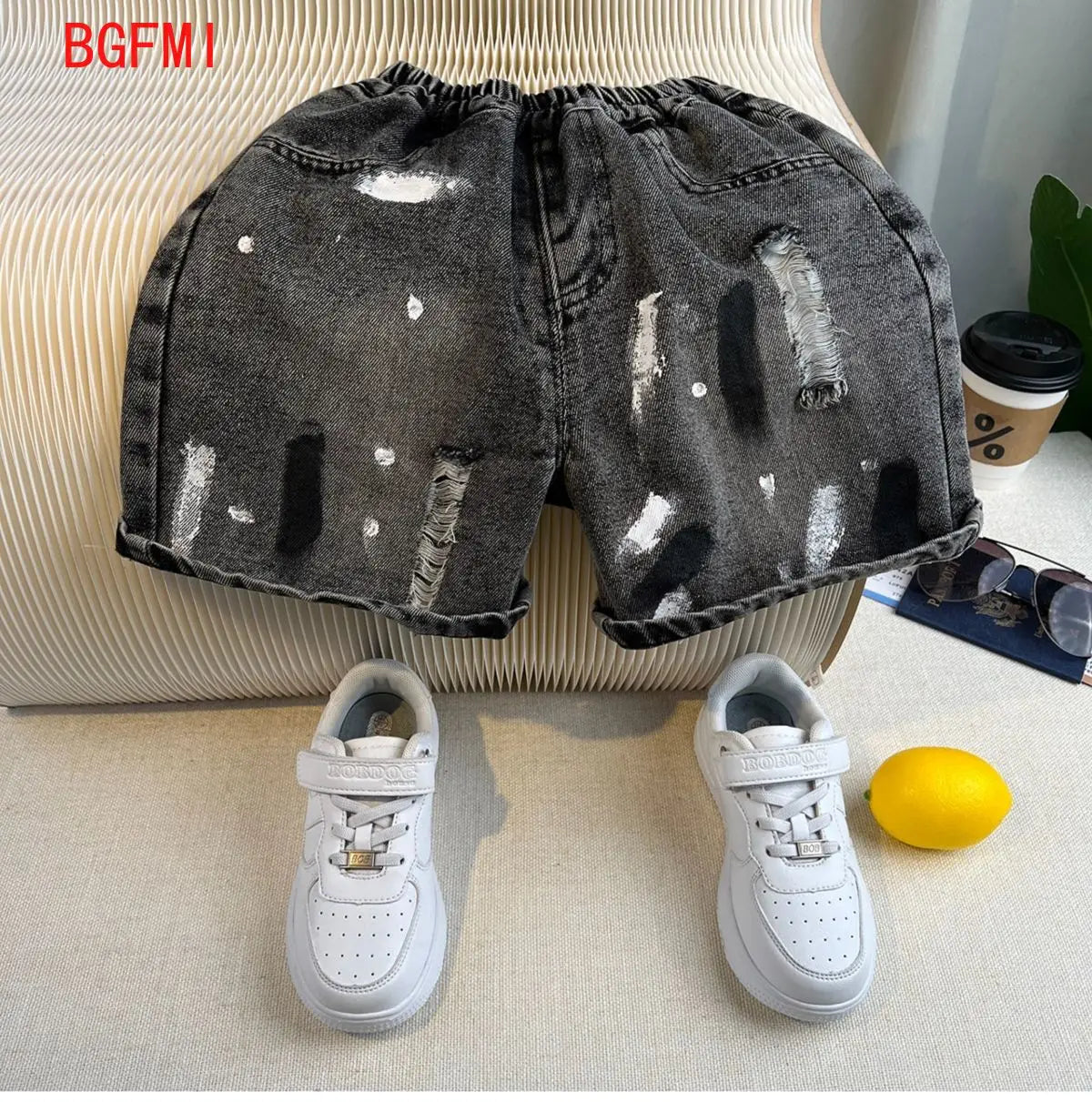 New Boys Fashion Summer Cotton Letter Printing T-shirts+Graffiti Denim Shorts 2pcs Set Kids Korean Outfits Sets Children Clothes