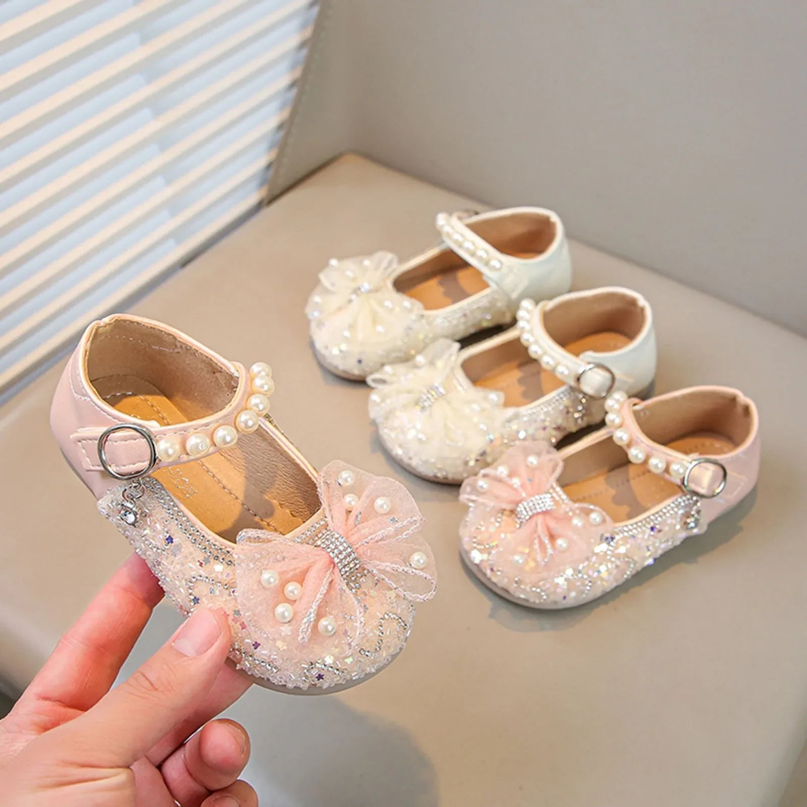 Big Girls Slides Girls Sandals Closed Toe Heels Wedding Party Shoes Sequins Bow For Toddler