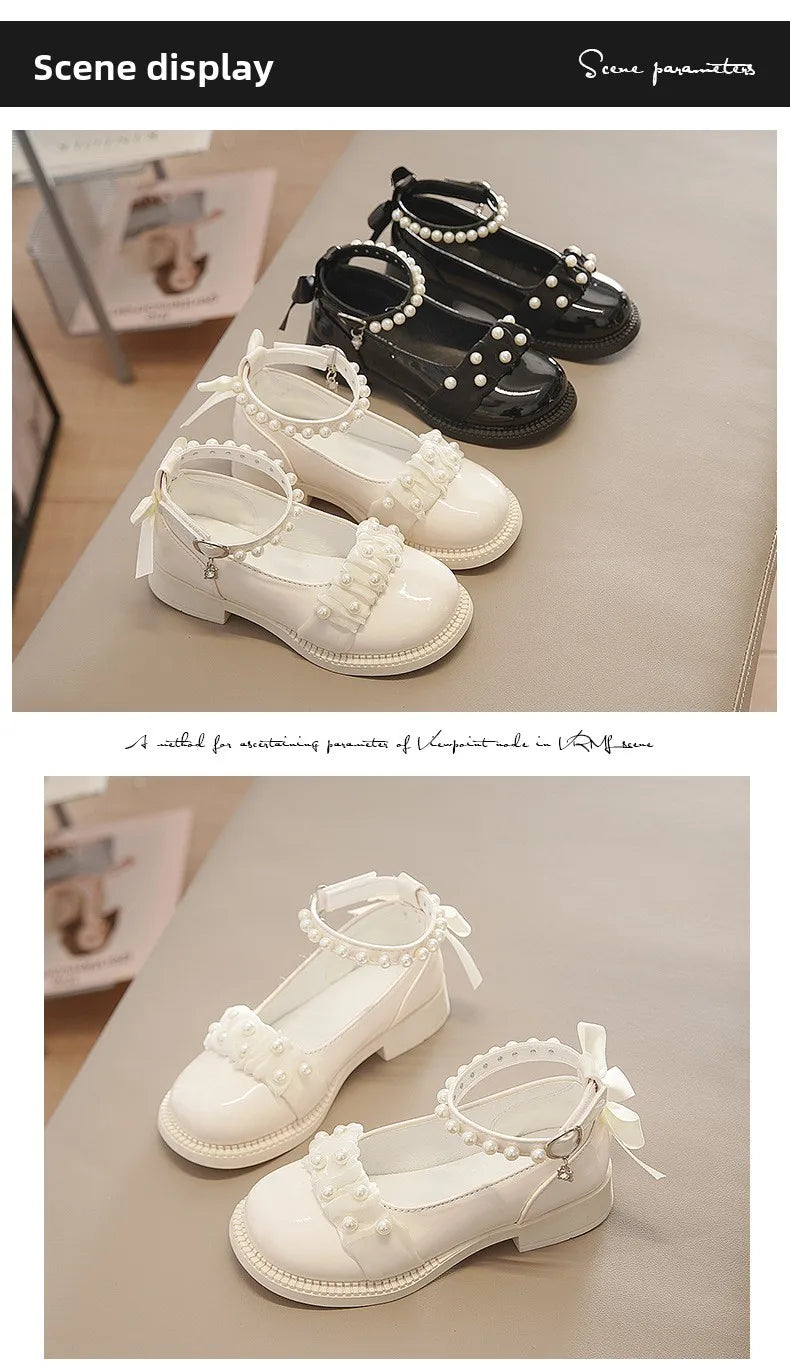 Spring Autumn Girl Glossy Leather Shoes Fashion Children Princess Causal Dress Flats Sweet Bowtie Kids School Mary Jane Shoes
