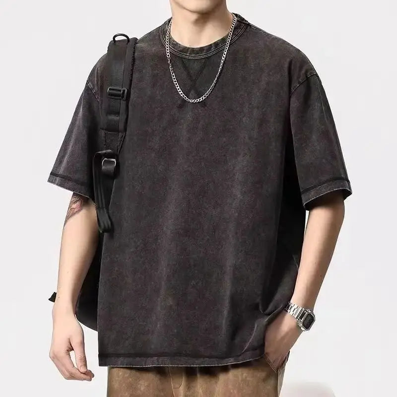 Summer Washed T shirt for Men Women Cotton Loose O-Neck Oversized Tee Men's Korean Y2k Tops Casual Vintage Short Sleeve T-shirt
