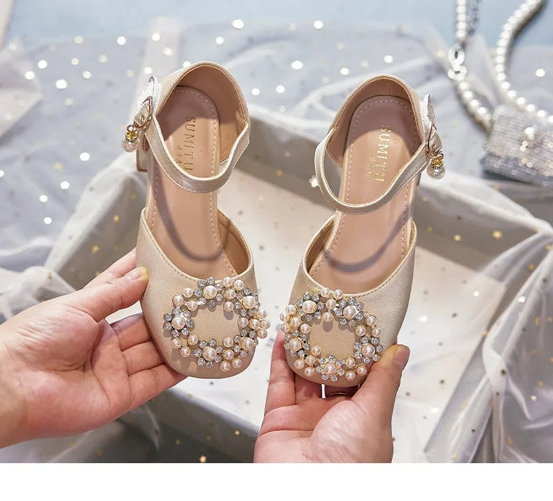 Mary Jane Shoes Kid's Beading Flats Kid's Buckle Ballet Flat Low With Female Children's Shoes Princess Shoes Green Sandals