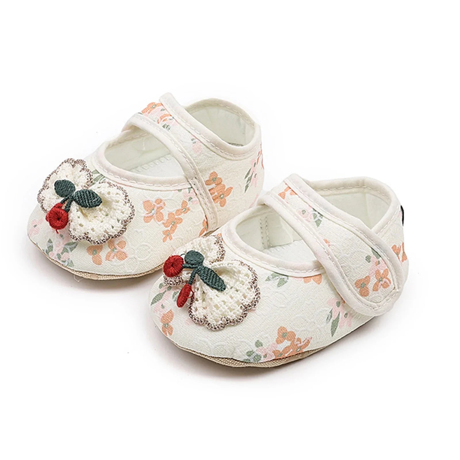 Baby Girls Moccasins Cute Cherry Decor Floral Print Soft Sole Flat Shoes Prewalker Anti-Slip First Walker Shoe