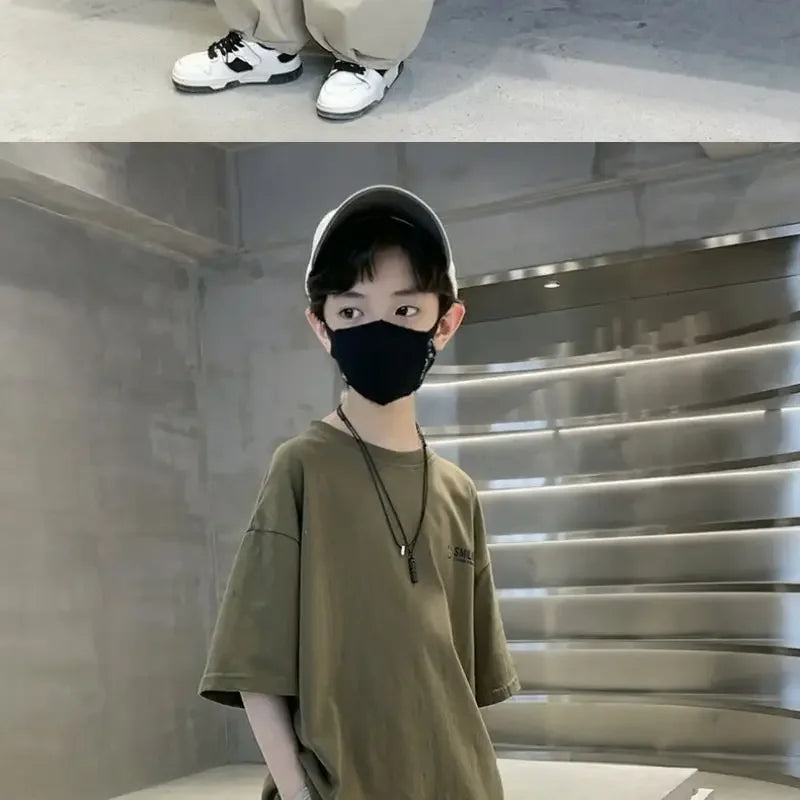 New Teenage Children's Clothing Big Boys Summer Cotton Set Summer Loose Boy Handsome T-shirt+ Lantern Pants Set Outfits