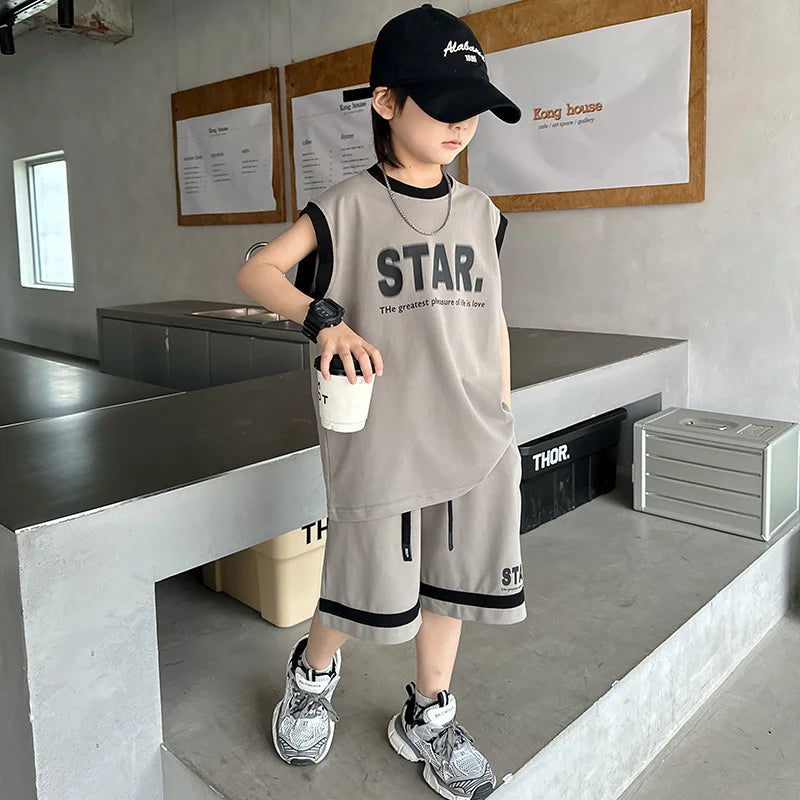 New Children's Sets Teenager Basketball Sportswear Top+Shorts 2Pcs Big Kids Clothing Outfits