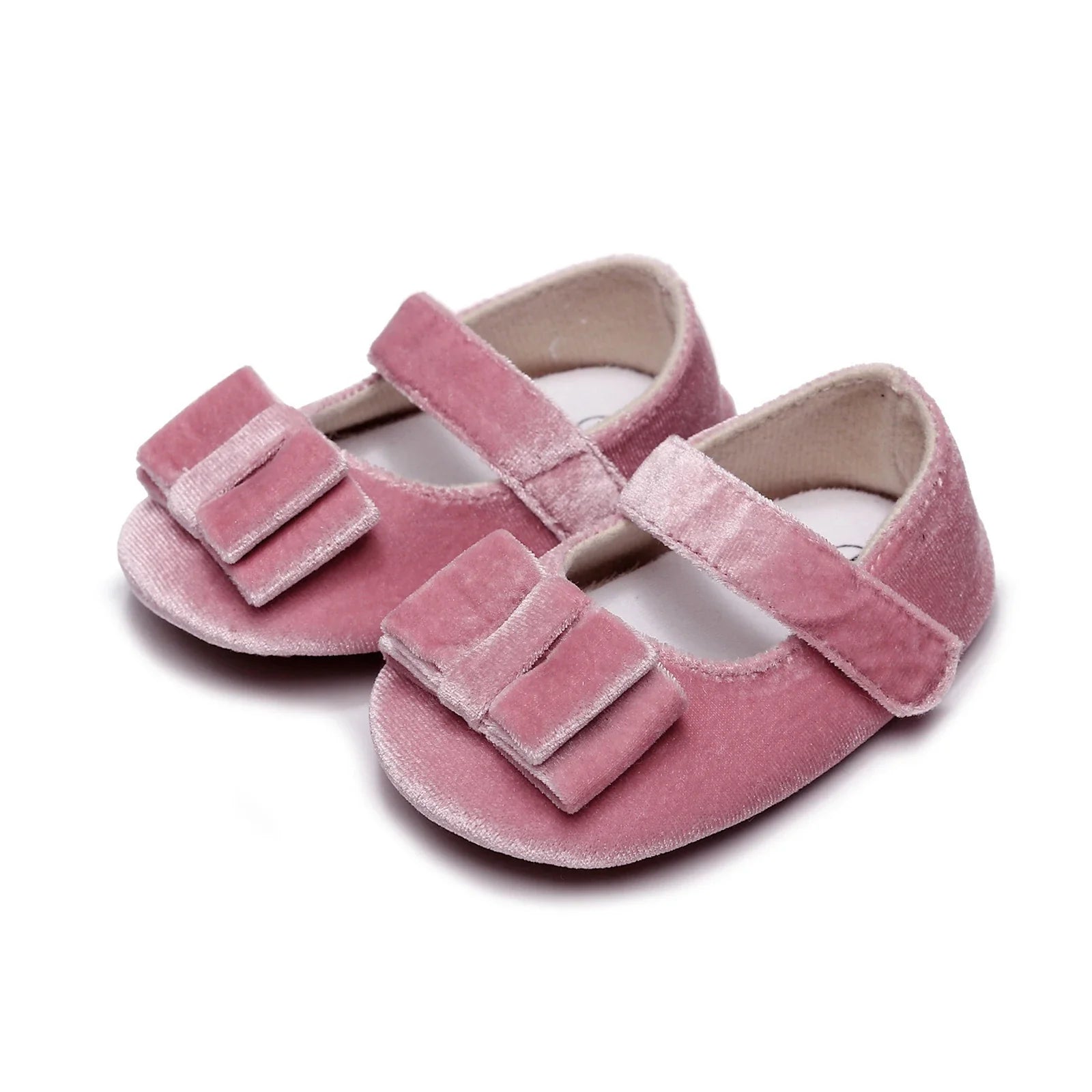 Newborn Baby Girls Mary Jane Flats Cute Bow First Walkers Velvet Non-Slip Mesh Crib Shoes Princess Dress Shoes Soft Sole Flat