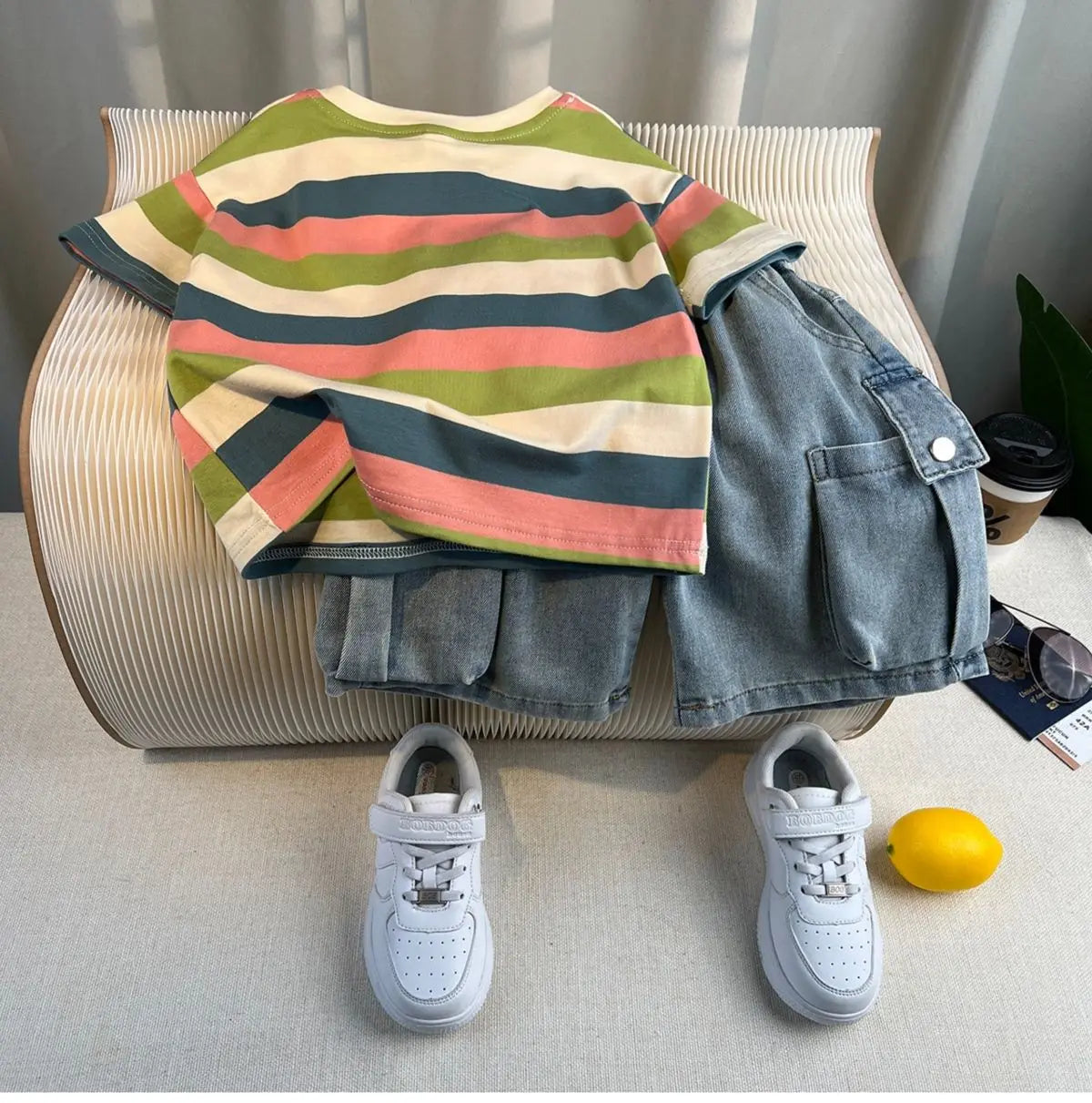 Korean Children's Summer Clothes Kids Set Outfits Boys 2025 Handsome Sleeveless&Short Sleeved T-shirt Denim Shorts 2-piece Set