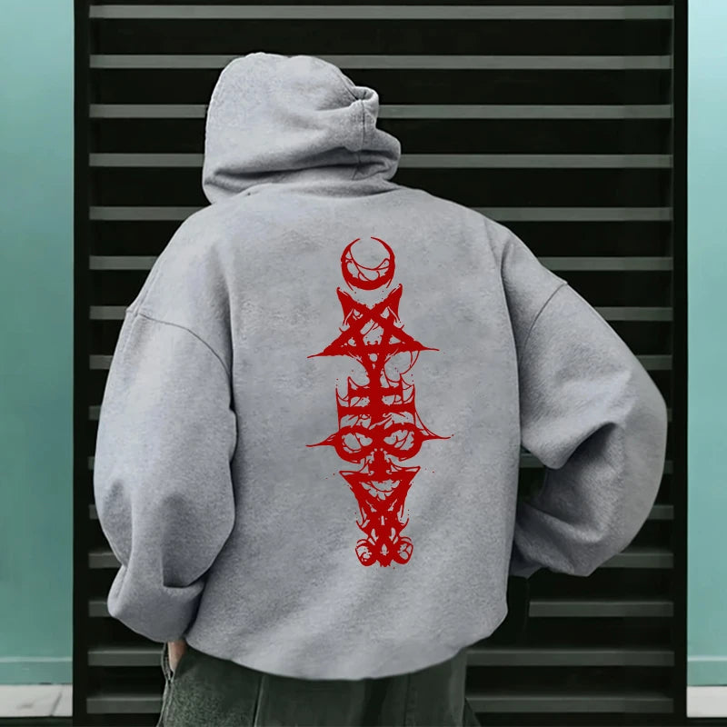Mens Gothic Hoodie Satanic Symbol Print Street Fashion Warm Pullover Autumn Winter Male Home Outdoor Comfort Casual Sweatshirt