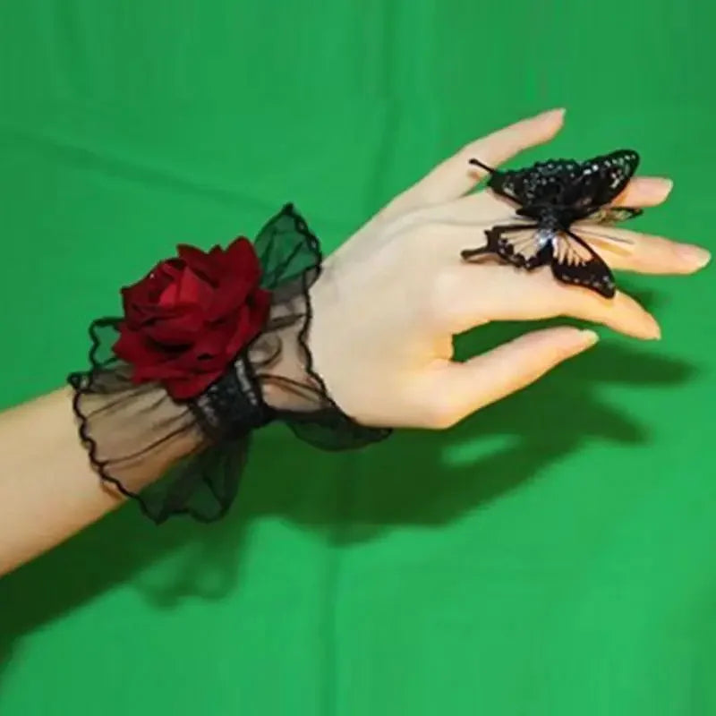 Personality Trend Dreamy Dark Lolita Lolita Lace Wrist Sleeves Women's Burgundy Rose Gown Sleeve Temperament