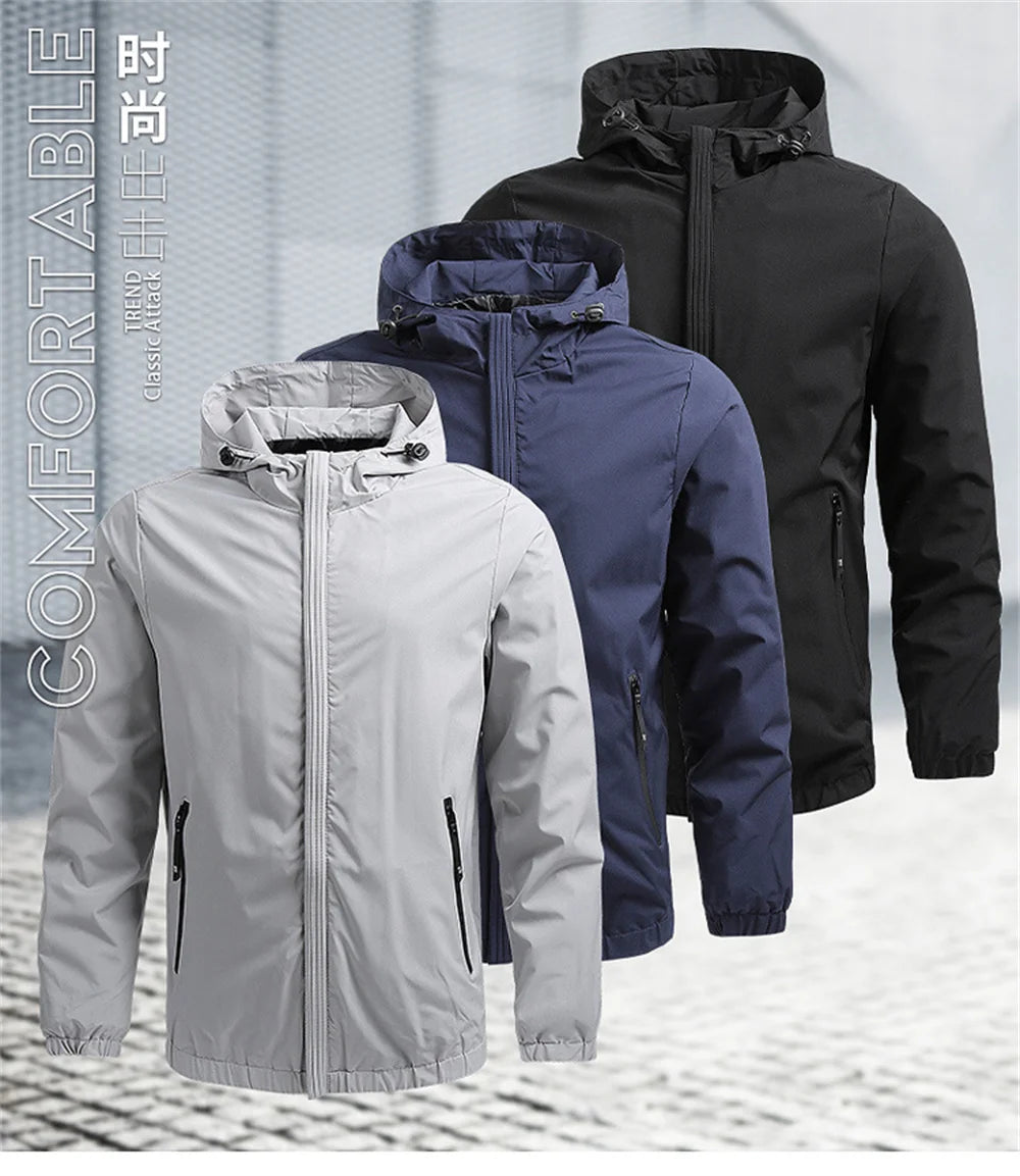 Men's hooded casual jackets, outdoor hiking and mountaineering suits, sports jackets, solid and well-fitting clothes for men