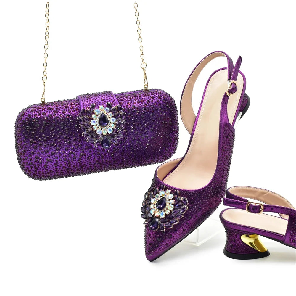 Luxury Designer Pumps Women Full Rhinestone Designer Shoe and Bag Sets From Italy