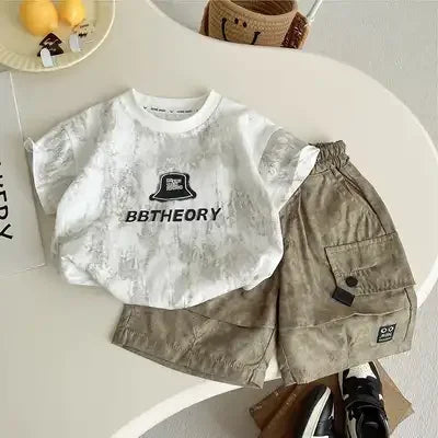 Summer Children Clothes Boys Girls Short-sleeved Striped T-shirt +Shorts 2Pcs Set Babies Fashion Round Neck Outfits Kids Suits