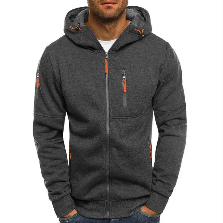Hoodie monocromático masculino com zíper de manga cheia, moletons casuais, cardigã fino, outono, inverno, plus size, S- 4XL