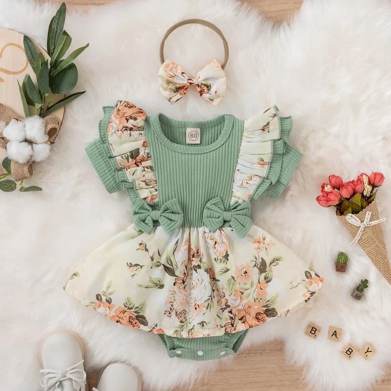 Kids Dress For 0-18 Months Cotton Ruffle Sleeve Cute Butterfly Floral Summer Princess Formal Dresses Newborn Baby Girl Clothes (Available)