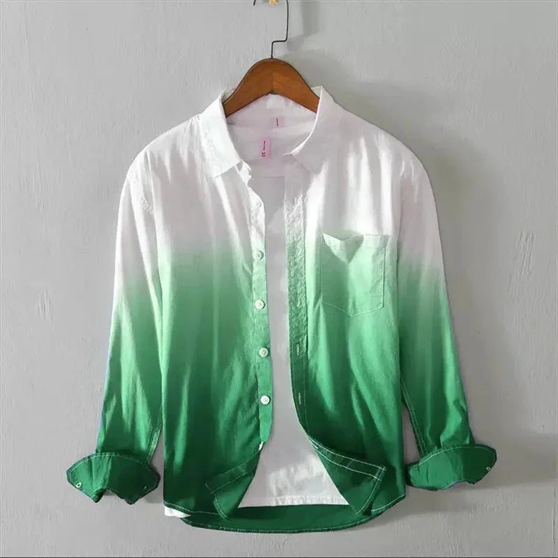 Men's shirts long sleeve shirts fashion design casual linen shirts gradient large size design high quality men's tops XS-6XL