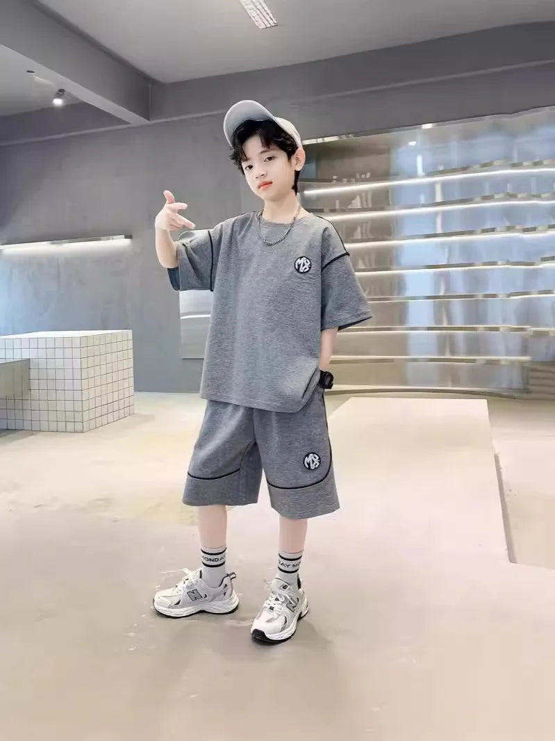 Boys Suit Child set Clothes Short-Sleeved loose black t-shirt + half pants Teenager Tracksuits Kids 8 10 12 year