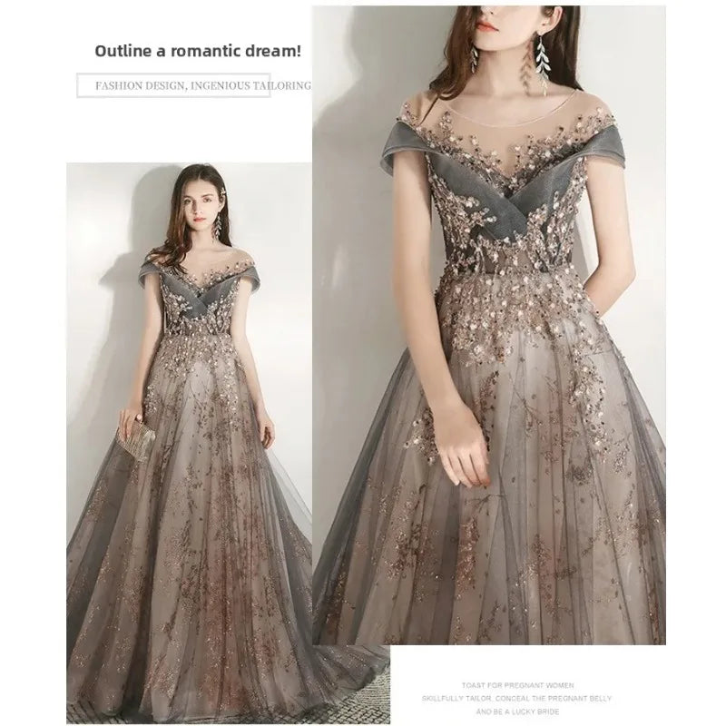 Banquet Evening Dress Dress Female  New Style Temperament Company Annual Meeting Birthday Glitter Host Art Exam Tail Dress