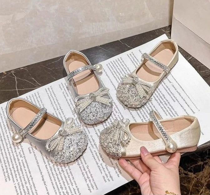 Girls Crystal Sparkle Princess Shoes Kids Fashion Leather Comfortable Party Performance Flats for Toddlers