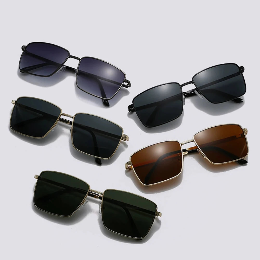 Vintage Men Large Frame Sunglasses Women Brand Designer Metal Classic Square Sun Glasses UV400 Punk Shades Driving Goggles