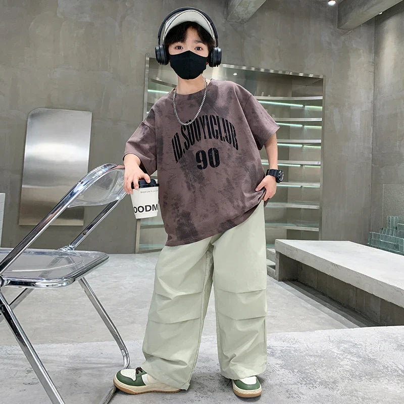 Boys Summer Clothing Set Children Casual Cotton Outfit Suit Brown Color Kids Cotton