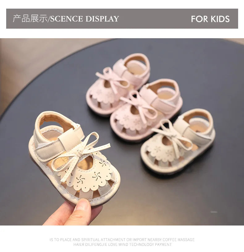 Baby Girl Sandals Summer Infant Shoes Outwear First Walkers Cute Sweet Close-toed Sandals For Girl Pink, Beige