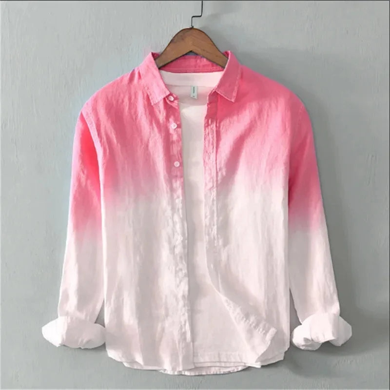 Men's shirts long sleeve shirts fashion design casual linen shirts gradient large size design high quality men's tops XS-6XL