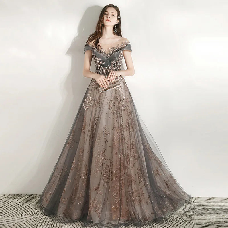Banquet Evening Dress Dress Female  New Style Temperament Company Annual Meeting Birthday Glitter Host Art Exam Tail Dress