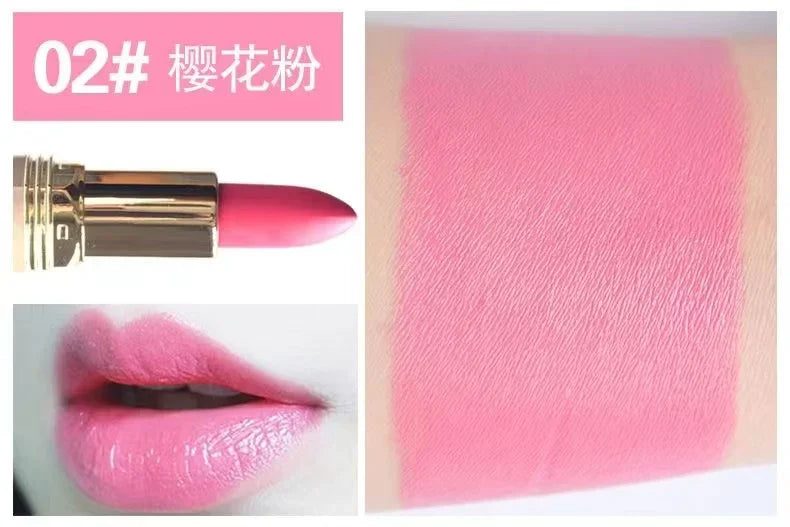 Pink Lipstick Waterproof Matte 24 Hours Long Lasting Non-Stick Cup Red Rose Lip Tint Velvet Cosmetic Women Make Up