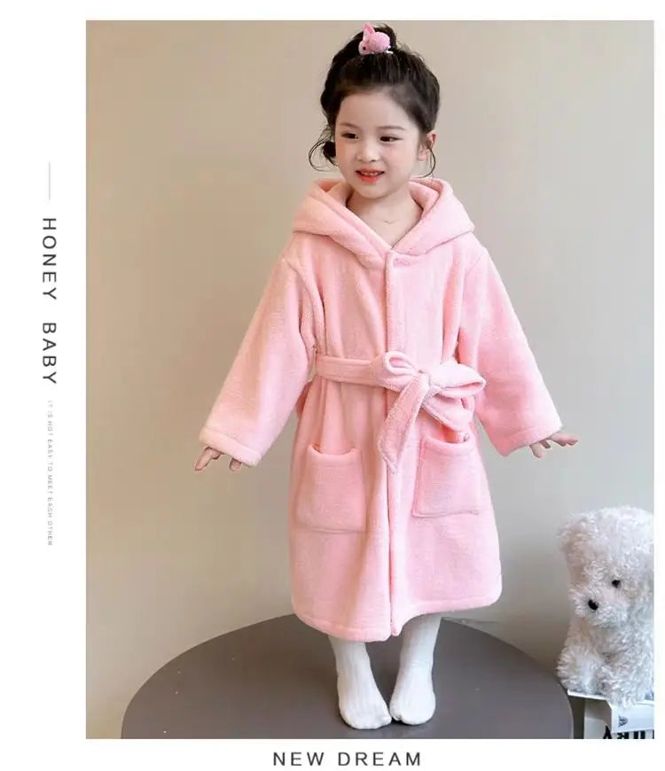 Sanrio Hello Kitty Children Bath Robe Pajamas Terry Cloth Girls Babies Toddlers Spring Winter Home Wear Hooded Cozy Sleepwear