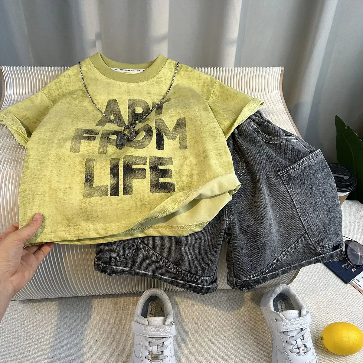 Korean Children's Summer Clothes Kids Set Outfits Boys 2025 Handsome Sleeveless&Short Sleeved T-shirt Denim Shorts 2-piece Set