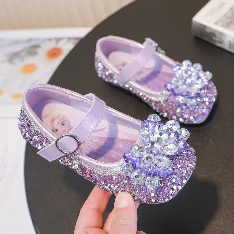 Disney Cartoon Pattern Elsa Princess Crystal Shoes for Girls Fashion New Style Baby Girl Low Heels Sandals Summer Fall Children