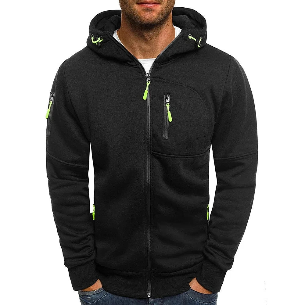 Hoodie monocromático masculino com zíper de manga cheia, moletons casuais, cardigã fino, outono, inverno, plus size, S- 4XL