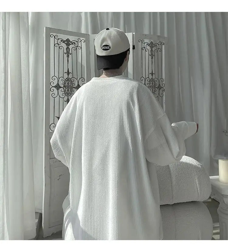 Men's Long Sleeve T-Shirt - Classic Versatile Spring/Autumn New Student Korean Style Loose  Drape Trendy Niche Solid Color Top