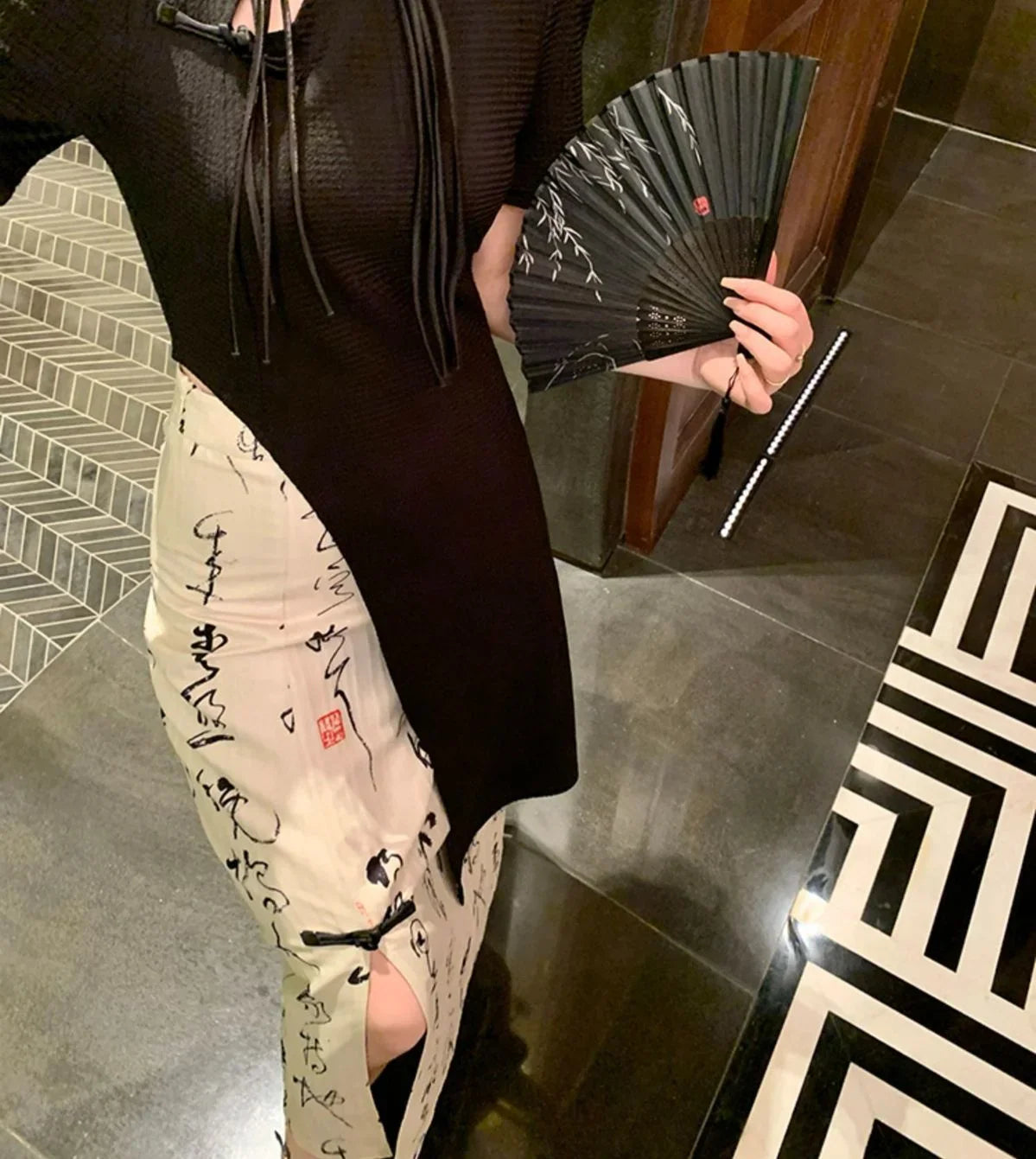 New Chinese Style High Grade Irregular Calligraphy Half Body Dress Fashion Qipao Two Piece Set Skirt Women's Summer Hanfu Suit