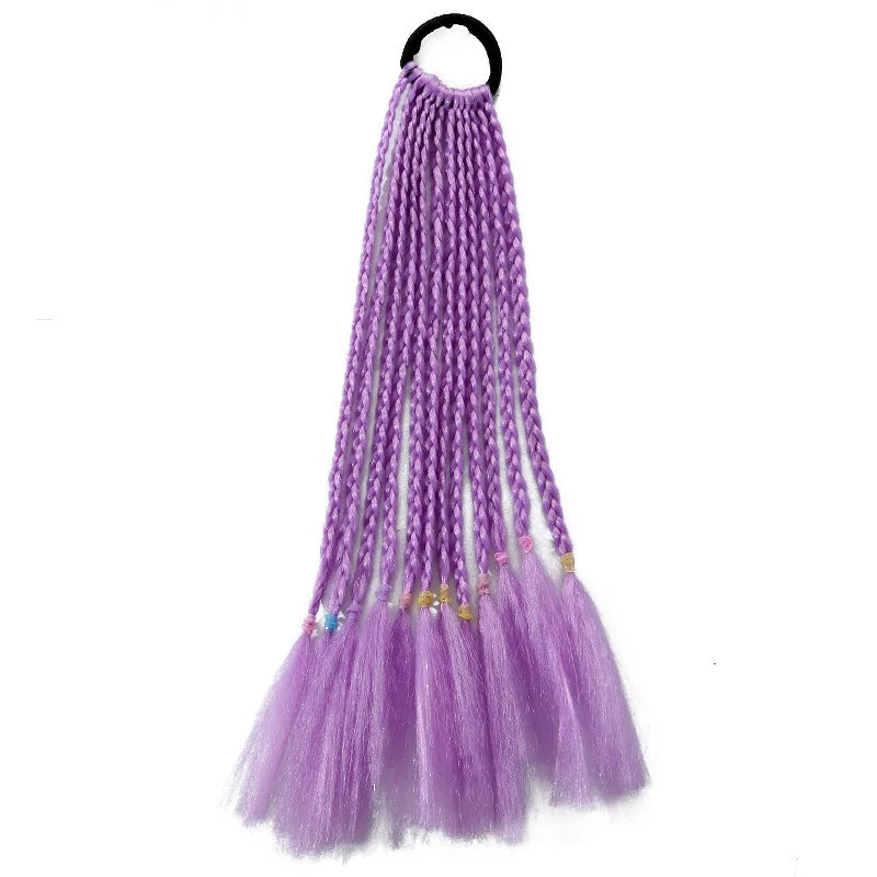 Girls Dirty Braids Colorful Twist Tie Wigs Ponytail Kids Hair Accessories Headbands Rubber Bands Princess Headwear