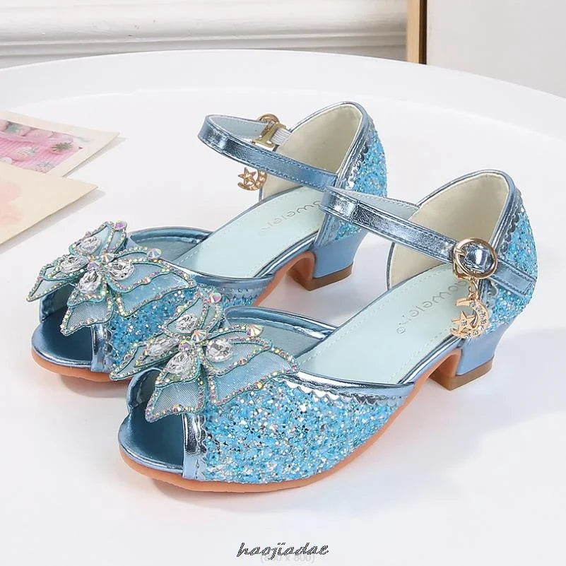 Summer High Heels Shoes for Girls Pageant Kids Sandals Child Mary Jane Shiny Princess Party Dress Up Shoes Purple Gold Pink Blue