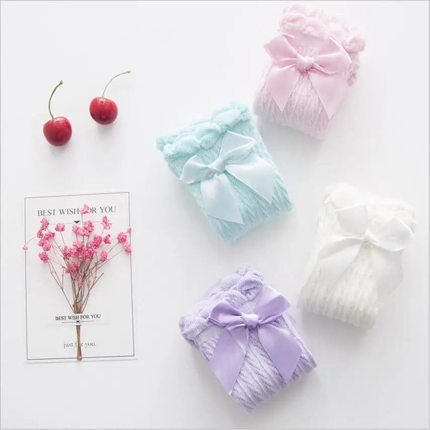 Brand Baby Girls Sockings Knee High with Bows Cute Baby Socks Long Tube Kids Leg Warmers Girl Tights Bow Christmas gift