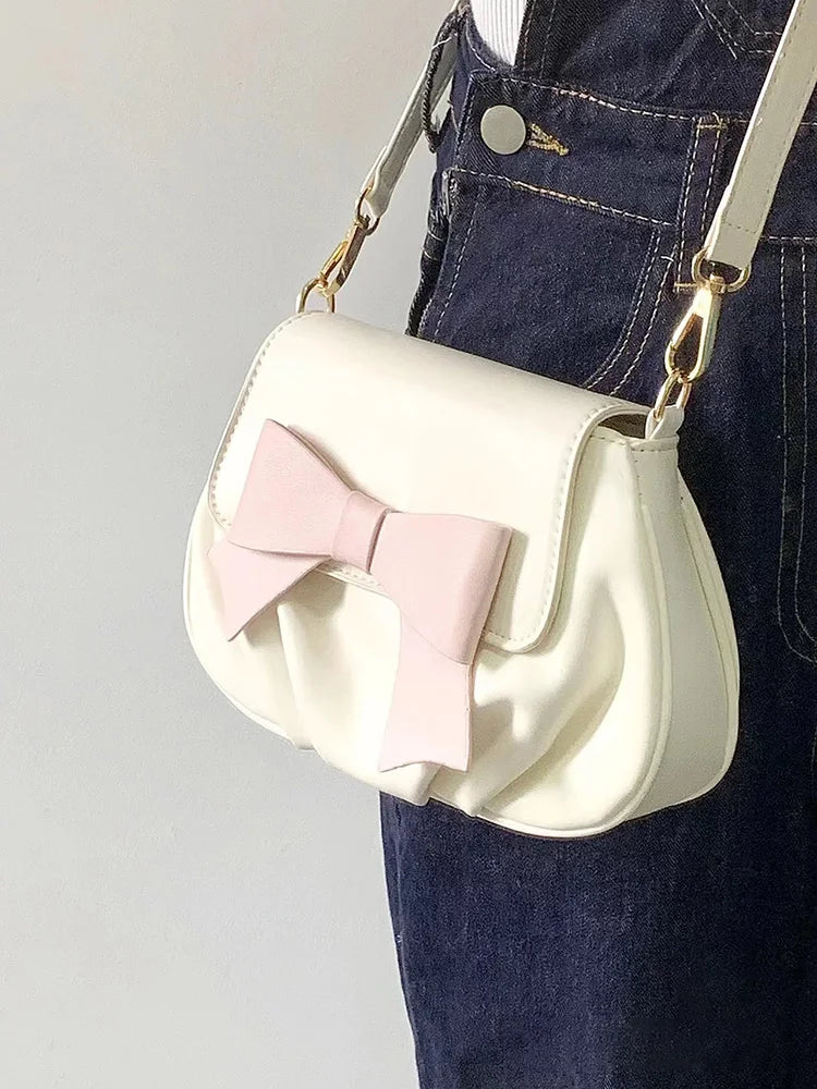 Beautiful Women Bag Bow Small Round Bag Pleated Cloud Bag Soft Versatile Shoulder Messenger Bags
