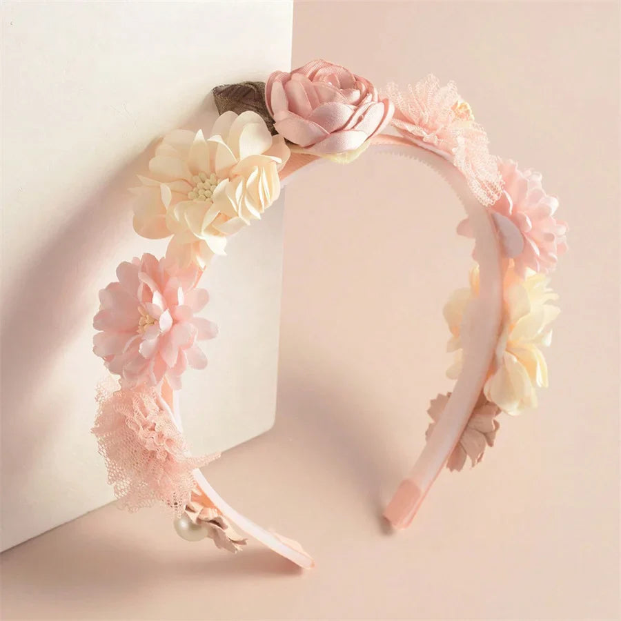 Advanced Handmade Flower Girls Headbands Cute Pearl Feather Wedding Crown Princess Dance Party Headwear Fashion Hoop Accessories