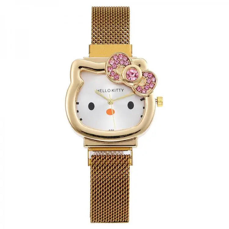 Hello Kitty Cartoon Watch Cute Student Fashion Watch Bow Decoration Quartz Wristwatch Girl Christmas Gift