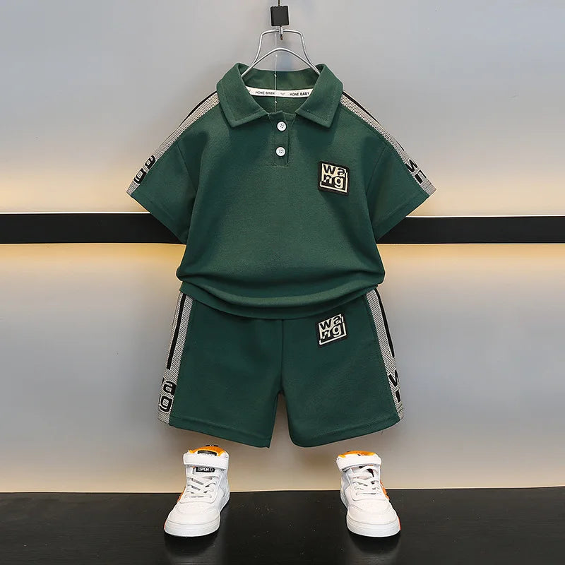 Boys Summer Polo Shirt Set New Baby Short-sleeved Two-piece Set Boys Children's Foreign Children's Clothing