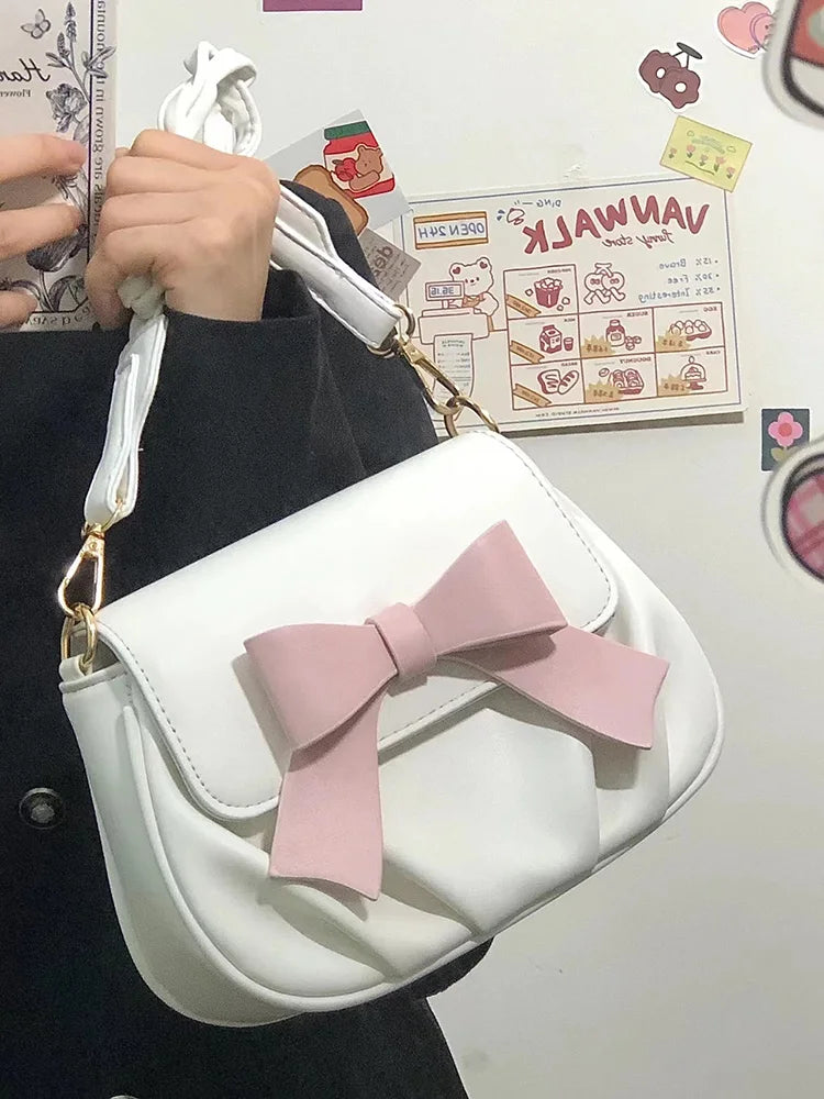 Beautiful Women Bag Bow Small Round Bag Pleated Cloud Bag Soft Versatile Shoulder Messenger Bags