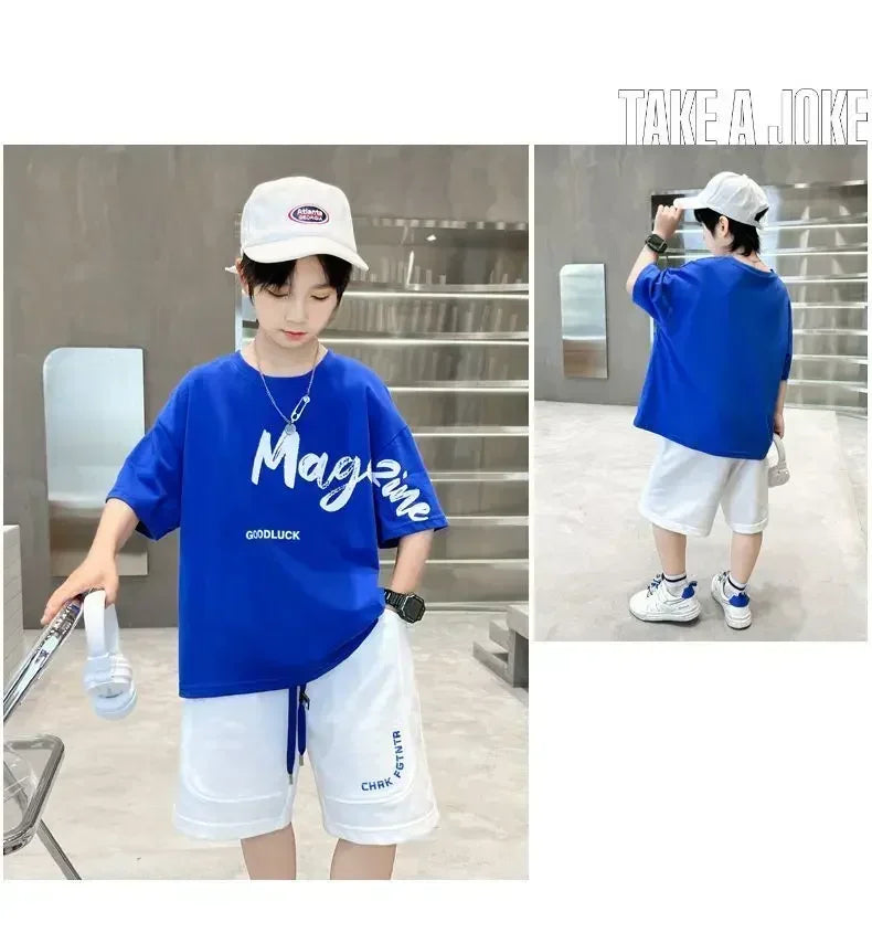 Korean Thin Sports Summer Two-Piece Set Boys Summer Set New Children's Summer Medium and Large Children's Boy