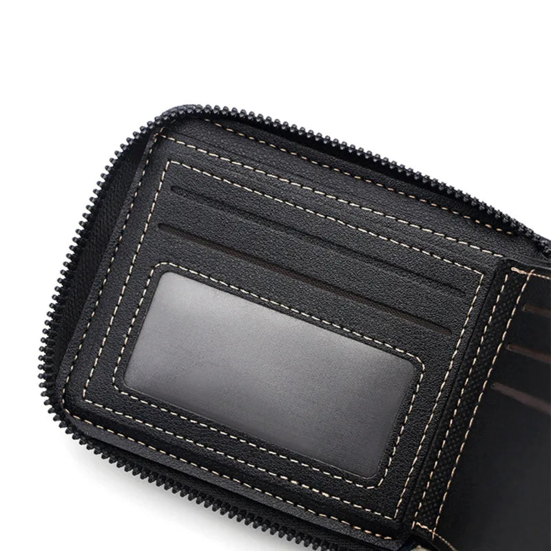 Leather Men’s Wallet Luxury Mens Purse Male Zipper Card Holders with Coin Pocket Rfid Wallets Gifts for Men Money Bag