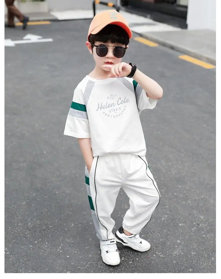 New Children's Cool Loose Fit Sportswear Korean Edition Baby Short Sleeve T-shirt 2 Pieces