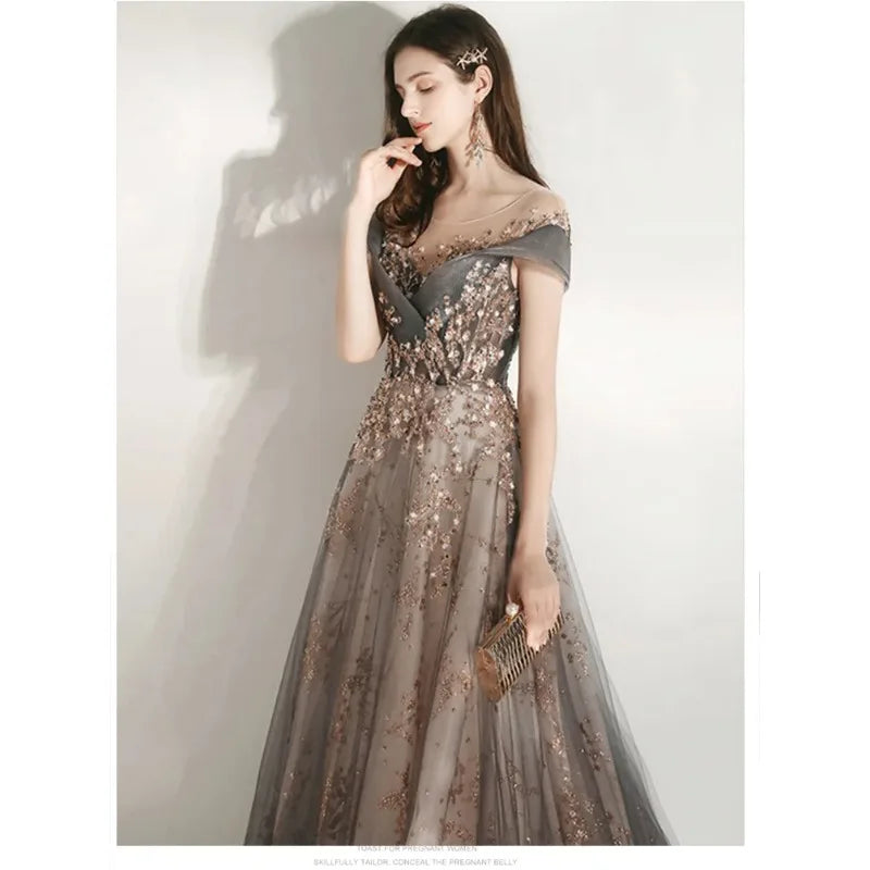 Banquet Evening Dress Dress Female  New Style Temperament Company Annual Meeting Birthday Glitter Host Art Exam Tail Dress